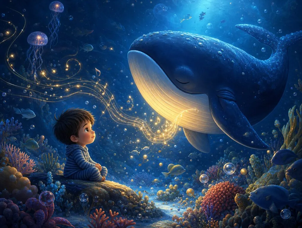 Ilustração da história A Baleia Cantora — livro infantil personalizado